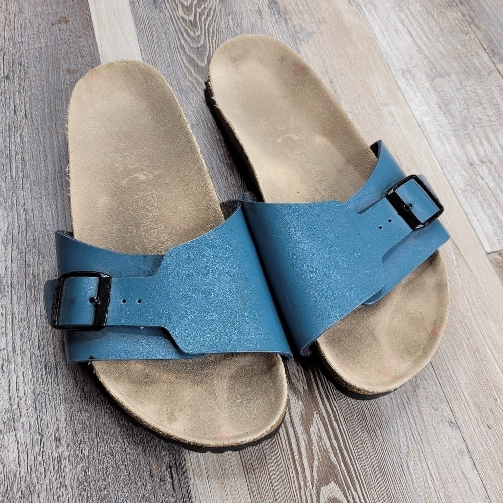 Birki's by Birkenstock Metallic Blue Catalina Slide Sandals Women's 8 Men's 6